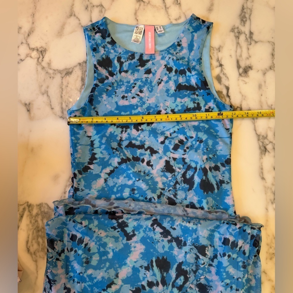 NWOT Something New Serena Print Sleeveless Mesh Maxi Dress Malibu Blue XS - Picture 9 of 9